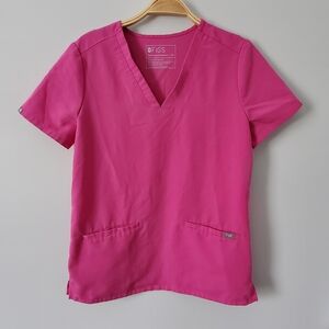 FIGS Women's Casma Scrub Top XS Short Sleeve PO 2325 Electric Orchard Pink EUC